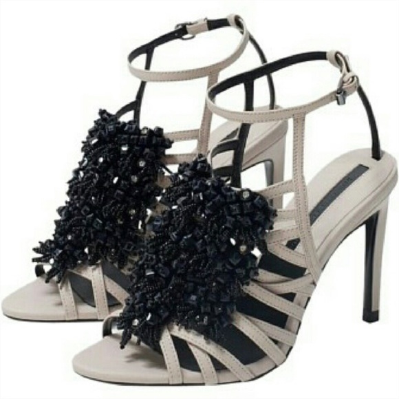 Zara Pink Black Bead and Crystal Strappy High Heel Sandals - Picture 5 of 17